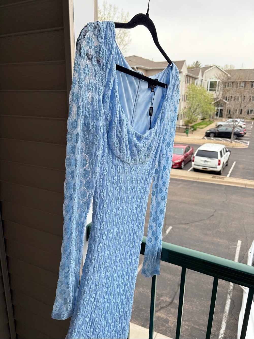 🆕🦋Bardot Adoni Lace Maxi Dress Blue Bodycon Cornflower Bridgerton Style Size M 6 - Picture 6 of 17